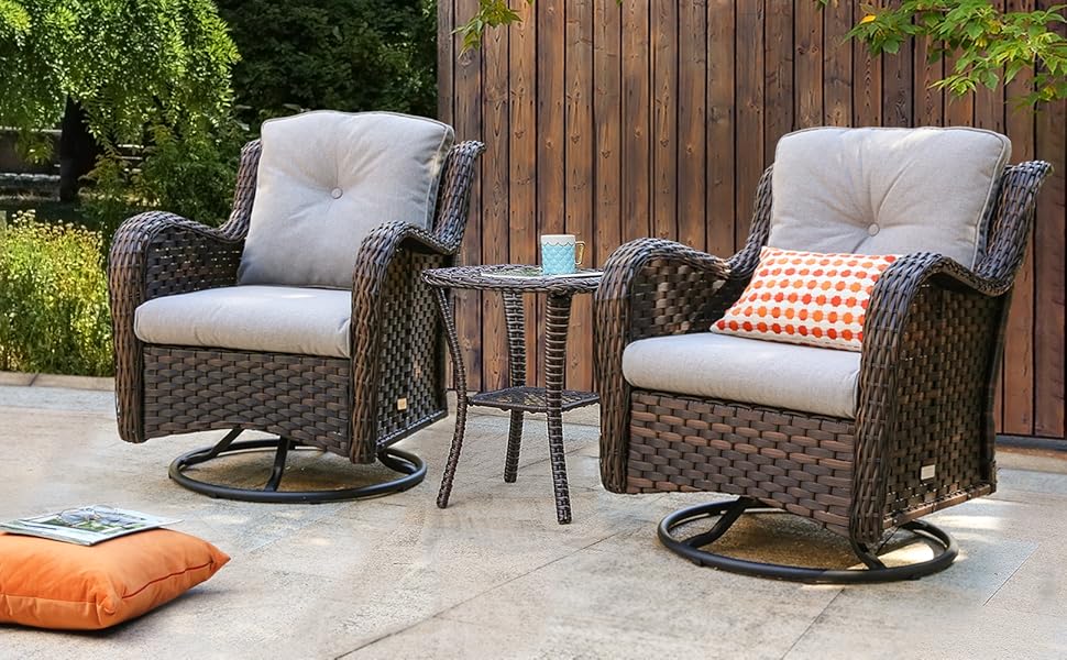 HAPLIFE 3 Pieces Patio Bistro Set Wicker Swivel Chairs with