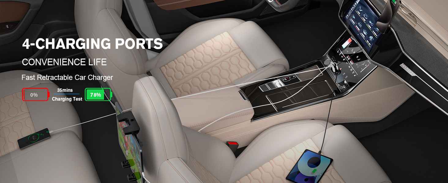 Retractable Car Charger 4 in 1 Fast Charging Adapter 