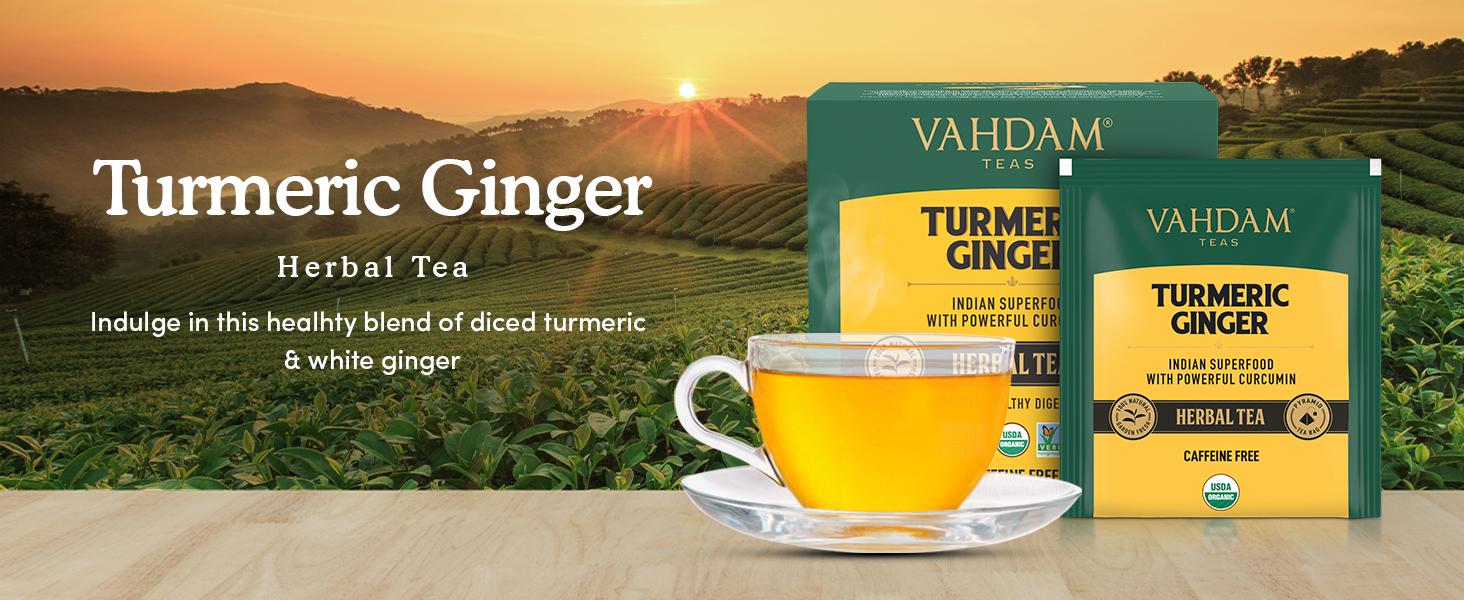 VAHDAM Organic Turmeric + Ginger Tea Bags 15 Units 100 Fresh and