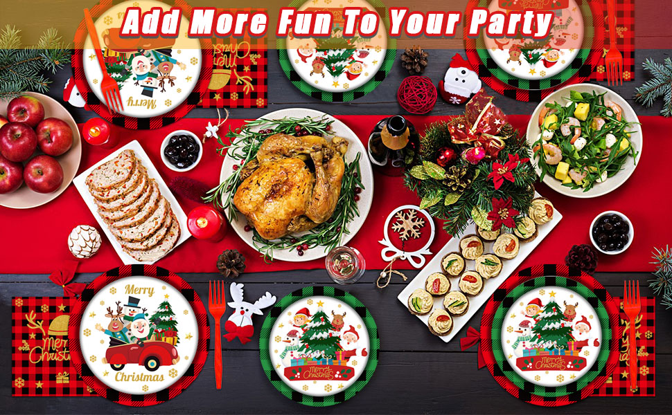 96PCS Christmas Party Supplies Christmas Plates and Napkins Christmas