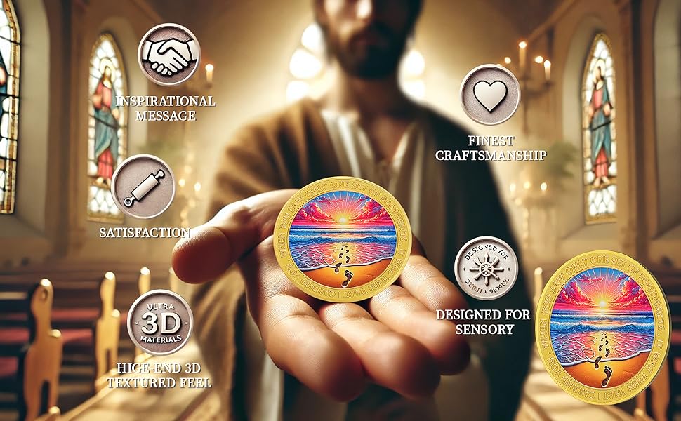 Seaside Footprints Religious Coin Inspirational Bible Verse Medallion