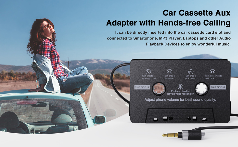 Car Cassette Aux Adapter with Microphone, 3.5MM Cable Audio Cassette Tape Adapter