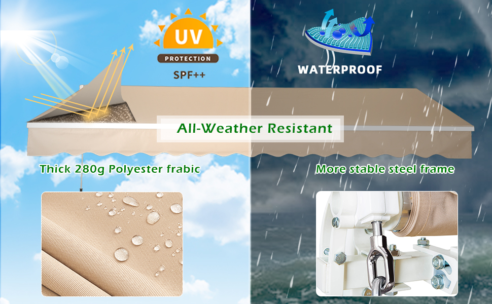 YODOLLA 2.5 × 2m Patio Awning Retractable Sun Shade With Manual Crank Handle, Beige 13 patio awning