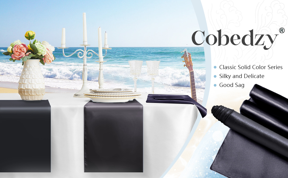 Cobedzy 12 Pack Black Satin Table Runners, 12 x 108 Inches