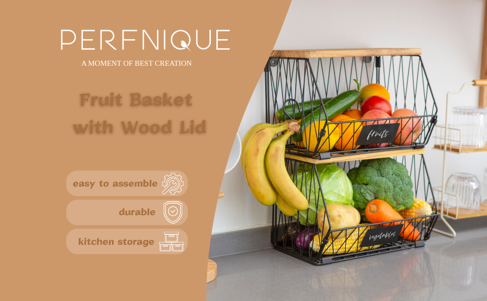 PERFNIQUE Fruit Basket, Wall Mounted Kitchen Baskets for Storage, 2PCS