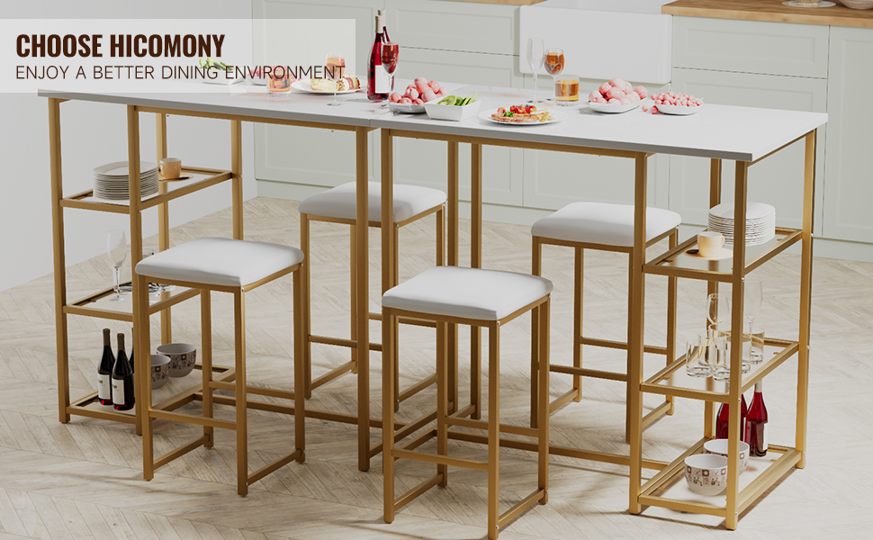 Bar Table and Chairs Set for 2 with 3 Storage