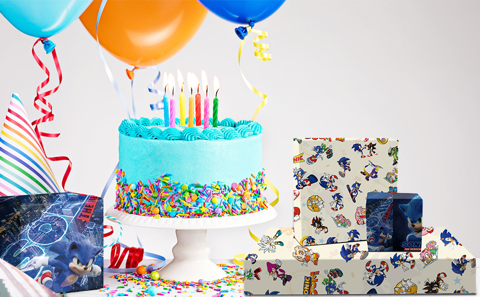 PADIEOE Sonic Pack of 5 Gift Wrapping Paper 51x75cm Kraft Paper Sonic Gift Wrap Pack for Kids