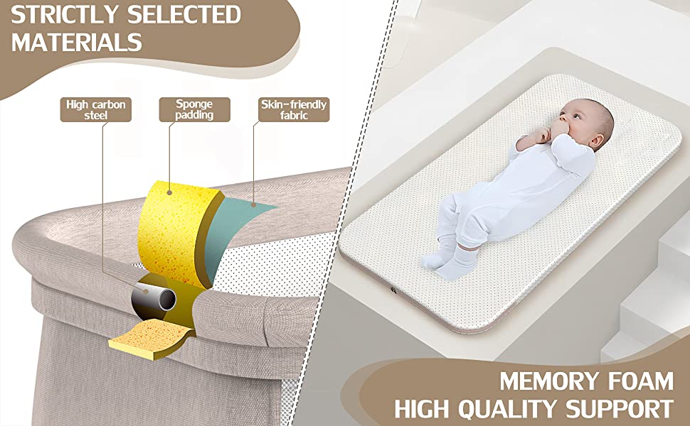 TDOO Portable Movable Crib, Foldable, Baby with Mosquito Shade