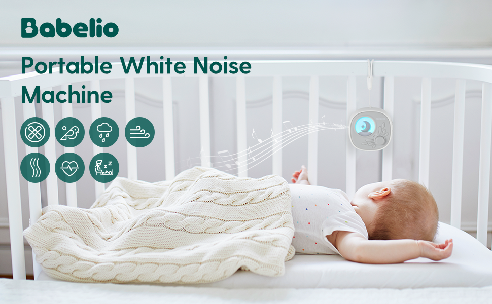 White Noise Machine Baby, Babelio Portable Sound Machine with Night Light USB Rechargeable