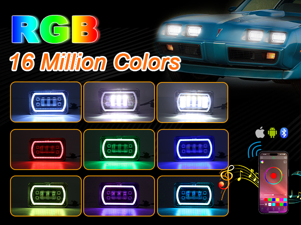 Amazon.com: SEUYA 4x6 LED Headlights with RGB Halo Ring