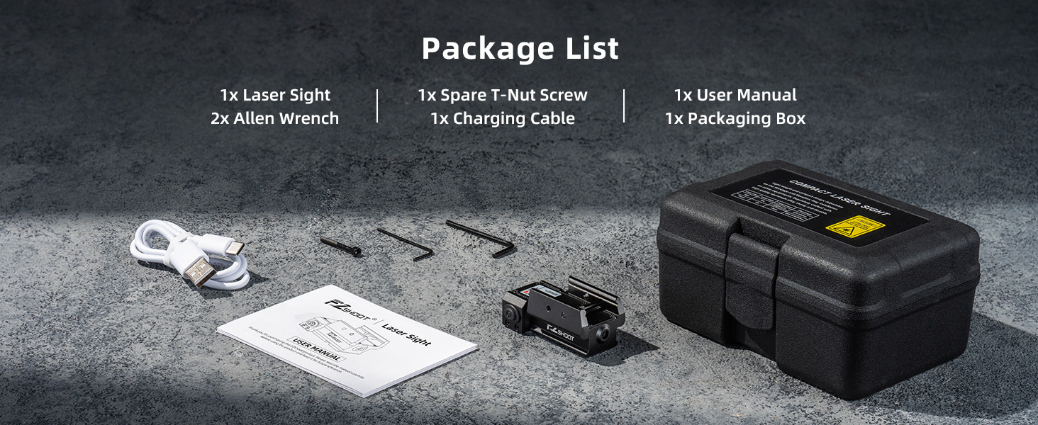 Package List of EZshoot Best Laser Light for Pistol with 21MM Picatinny Rail