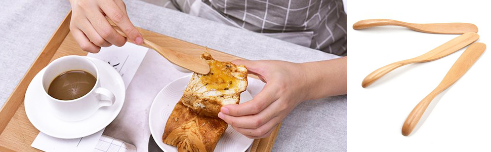 Wood Butter Knife Cheese Spreader 6.5", Set of 6, Restaurant Grade