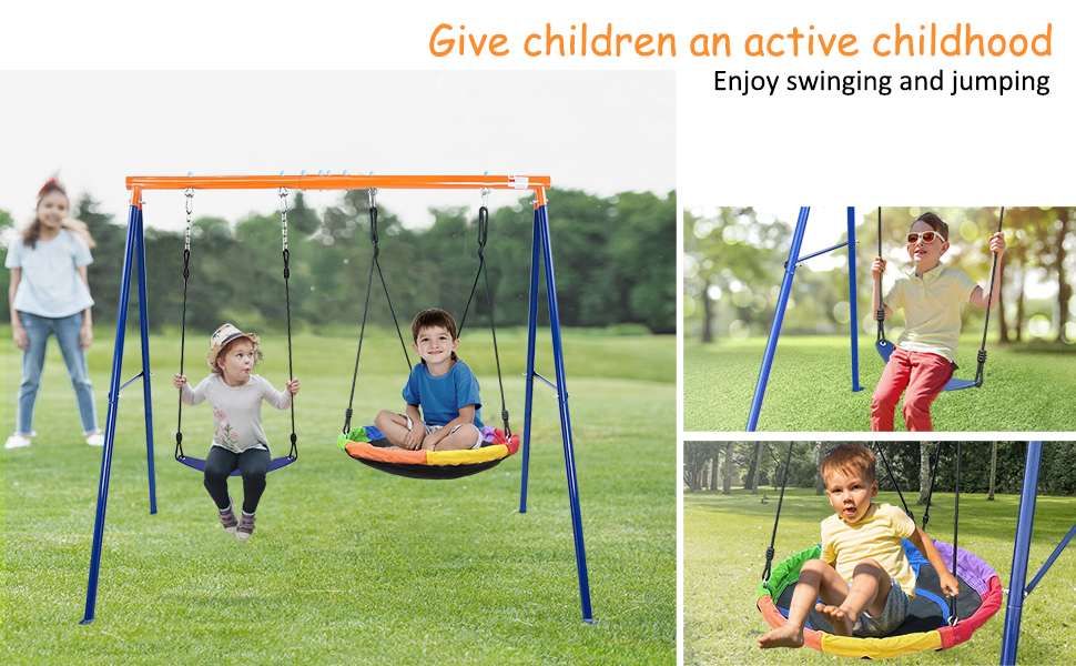 Swing Set for Backyard, 2in1 Outdoor Metal Swing Playset