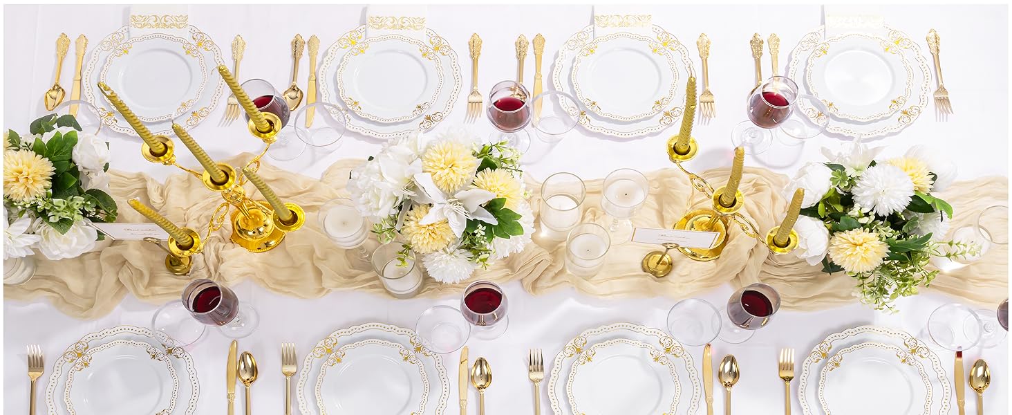 White and Gold Plastic Plates