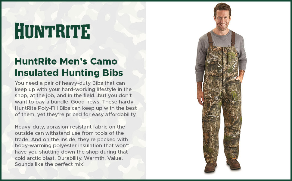 Huntrite Men's Hunting Bibs Camouflage, Insulated Camo