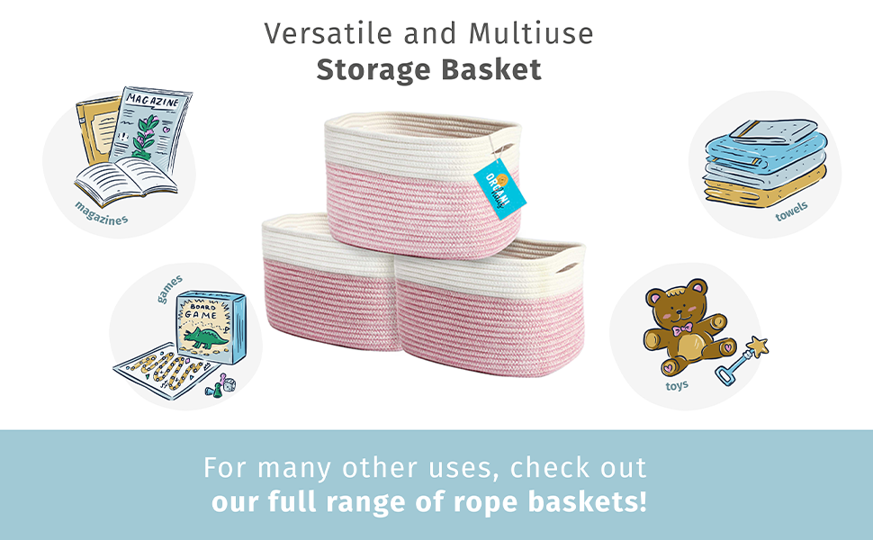 OrganiHaus Pink Storage Bins Set of 3 Nursery Storage Basket Towel Baskets for