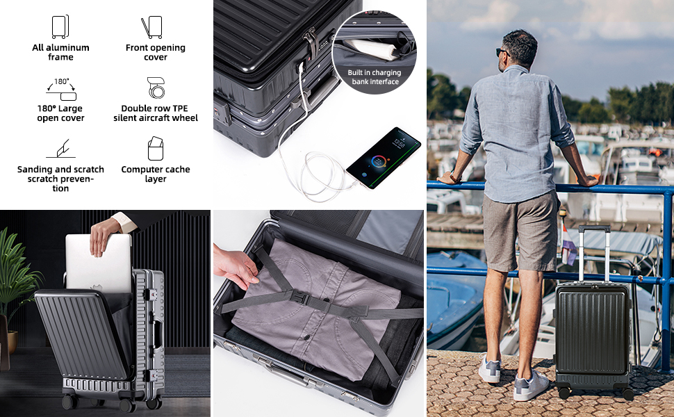 diwolor Carry On Suitcases with Front Laptop Pocket,Carry