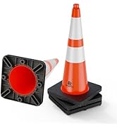 RoadHero 4 Pack 28 Inch 5.5 Lb Traffic Cones with Heavy Black Base, Orange Safety Cone with Refle...