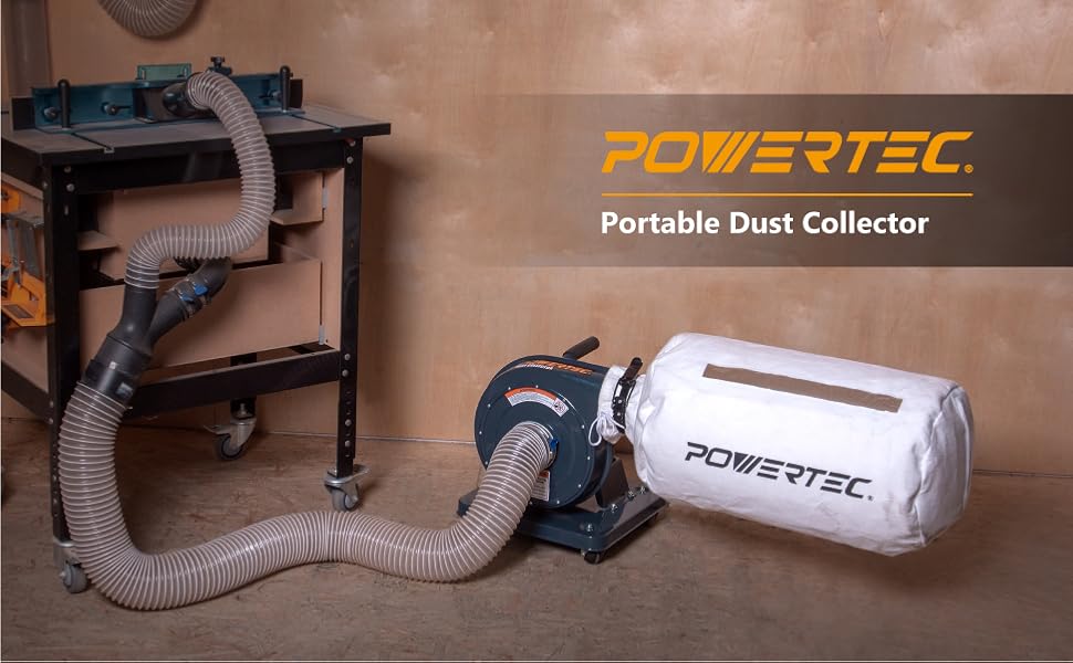 POWERTEC DC5372 1 HP, 560 CFM Portable Dust Collector with 1 Micron