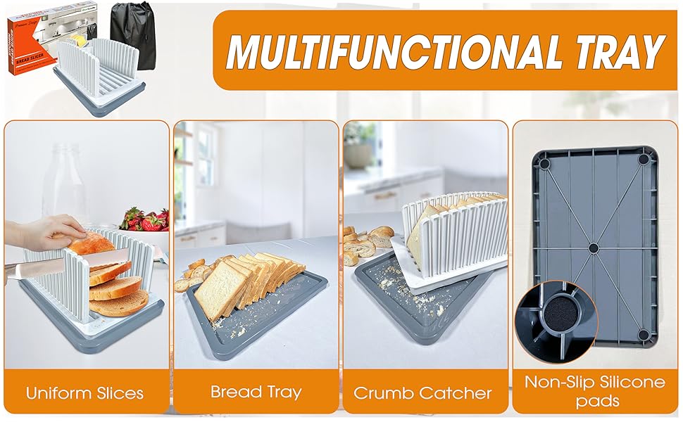 New Upgrade Bread Slicer For Homemade Bread, Adjustable Width Slicing Guide With Crumb Tray
