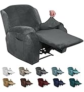 MAXIJIN Velvet 4 Piece Recliner Cover Stretch Plush Soft Cover for Chair Thick Soft Recliner Slip...