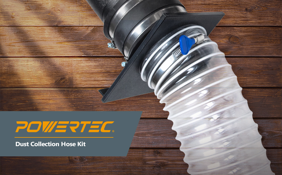 POWERTEC 70348 21/2" x 10' PVC Dust Collection Hose Kit with 5 Stainless Steel Hose Clamps & 4