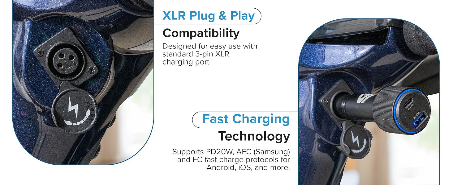 XLR Plug and Play with Fast Charging Technology. Supports PD20W, AFC and FC fast charge protocols