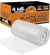 Clear Poly Sheeting - Heavy Duty, 4 Mil Thick Plastic Tarp – Waterproof Vapor and Dust Protective...
