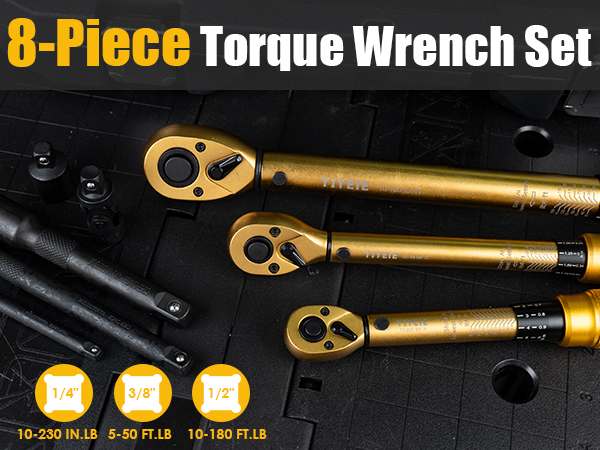 yu-eight-ta ページ 1/4 3/8 1/2-inch Drive Click Torque Wrench, 8Pcs Torque