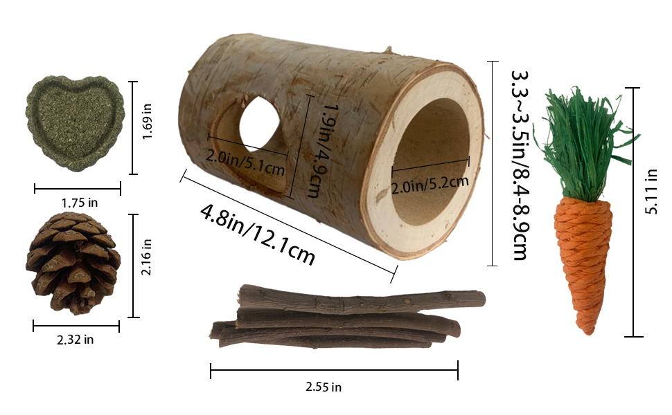 MUYG Wooden Hamster Tunnel Natural Birch Wood Tree Holes