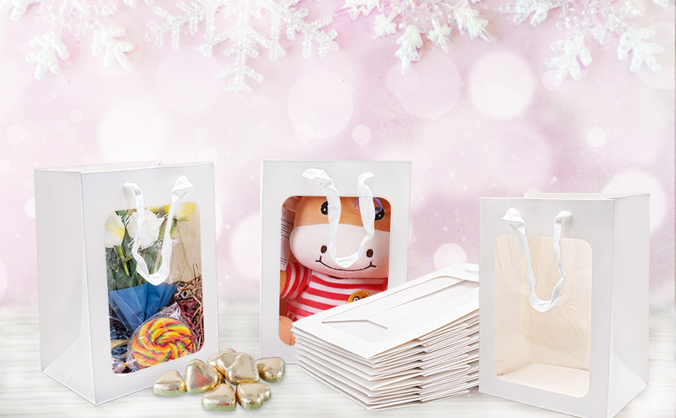 10pcs Gift Boxes With Clear Lids, White Kraft Paper Gift Bags With