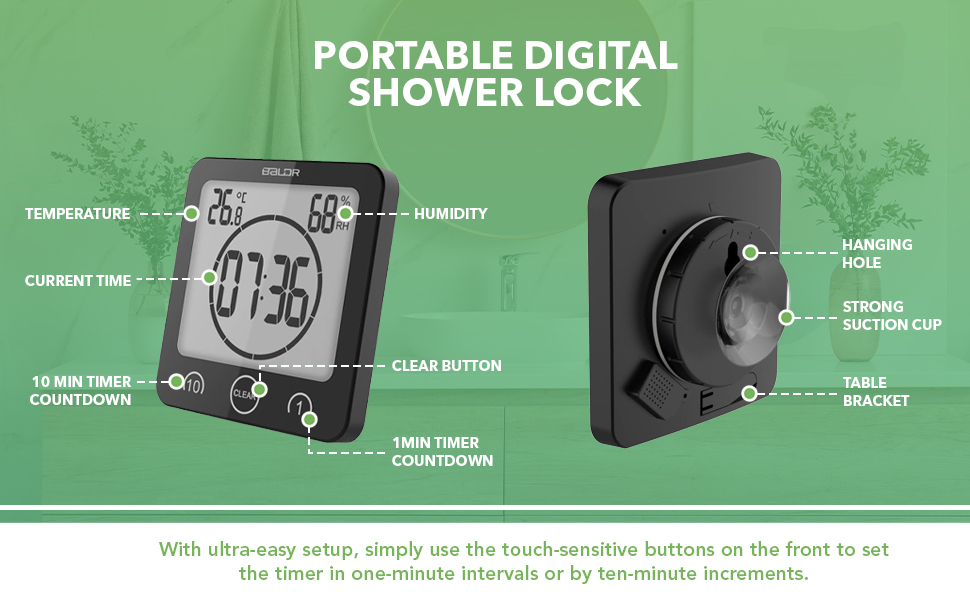 BALDR Digital Shower Clock with Timer Waterproof Shower