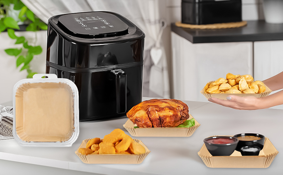 HORJOR Papier Cuisson Friteuse à Air, 100 Pièces Papier Sulfurisé 20CM, Accessoire Ninja Air