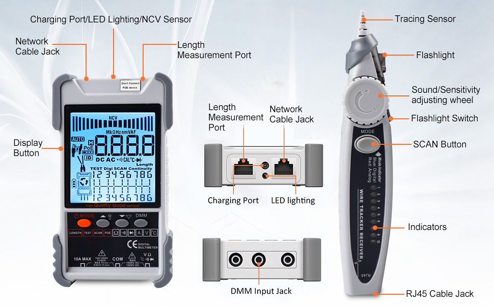 2in1 Network Cable Tester & Digital Multimeter, Upgrade Multifunctional