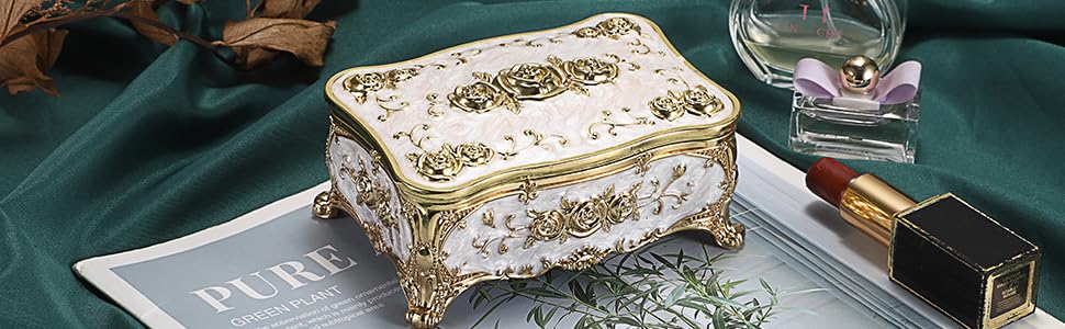 Jewelry Box metal Trinket Box Treasure Chest box  antique jewelry box gift small ring Earrings case