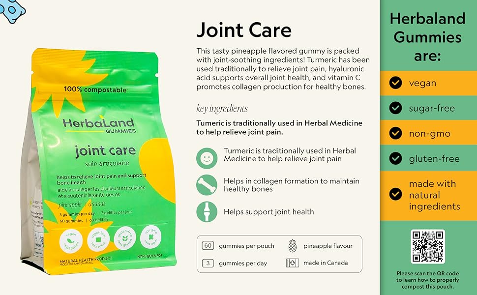 Herbaland Vegan Joint Care Gummies for Adults Contains Hyaluronic