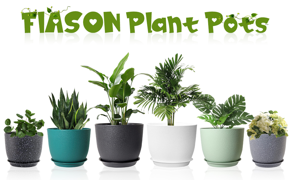 FIASON 10/9/8 inch Plant Pots,Plastic Plant Pots with Drainage Holes