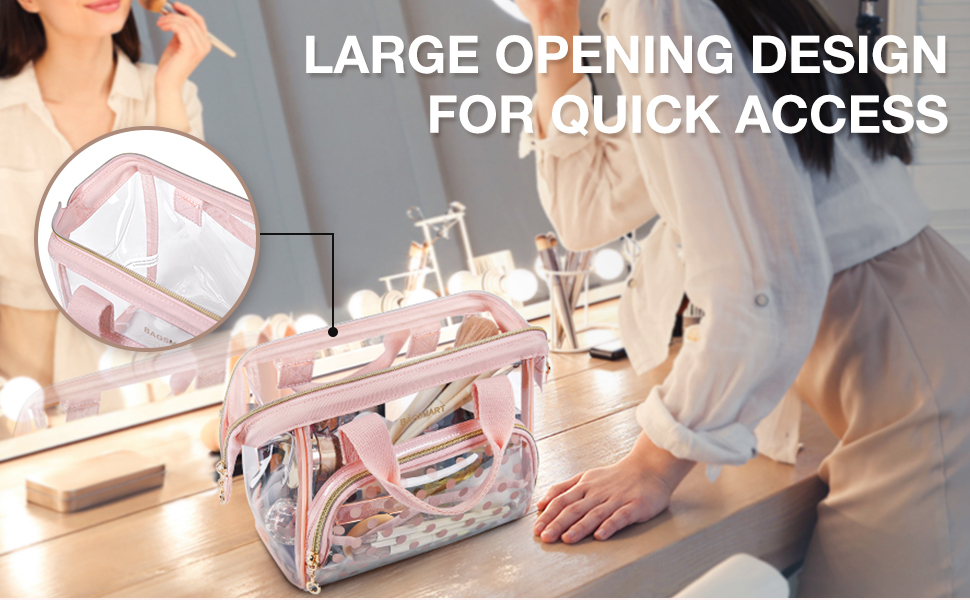 BAGSMART Large Makeup Bag, Clear Cosmetic Bag Wideopen Travel Makeup Bags Purse