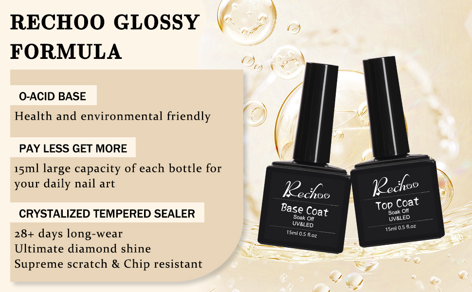 Rechoo 2pcs Base and Top Coat (15ML*2), Unterlack & Überlack Set for