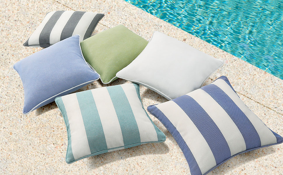 Outdoor decorative throw pillows, vibrant - colored, pool - side decor