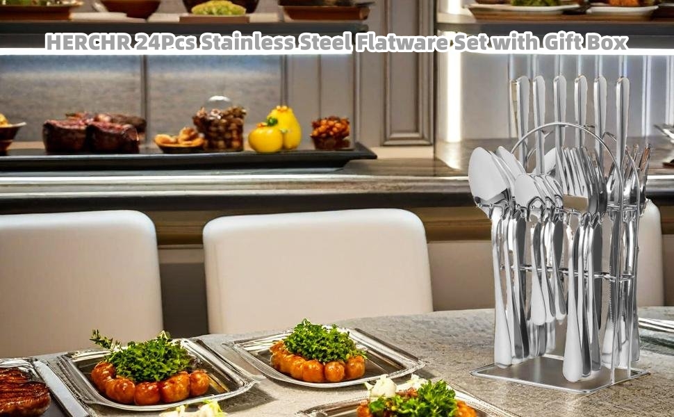 24Pcs Stainless Steel Flatware Set with Gift Box