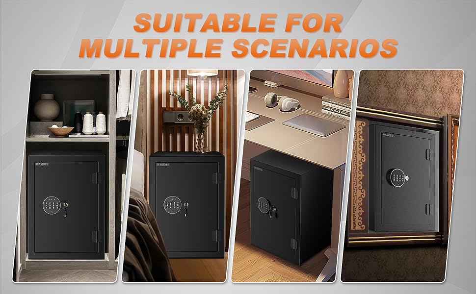 WASJOYE Fireproof Safe box for Home, Large Safe with Fireproof Drawer