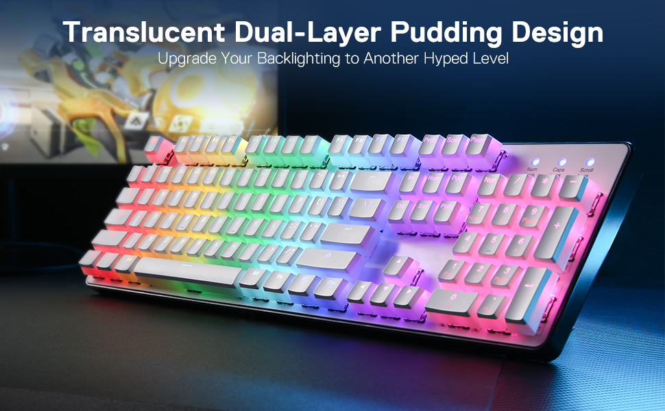 Redragon A130 White Pudding Keycaps, 104 Keys Standard