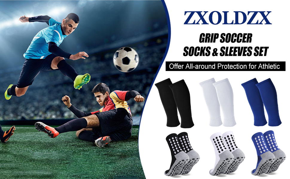 Amazon.com: ZXOLDZX 2 Set Grip Soccer Socks with Shin Guard
