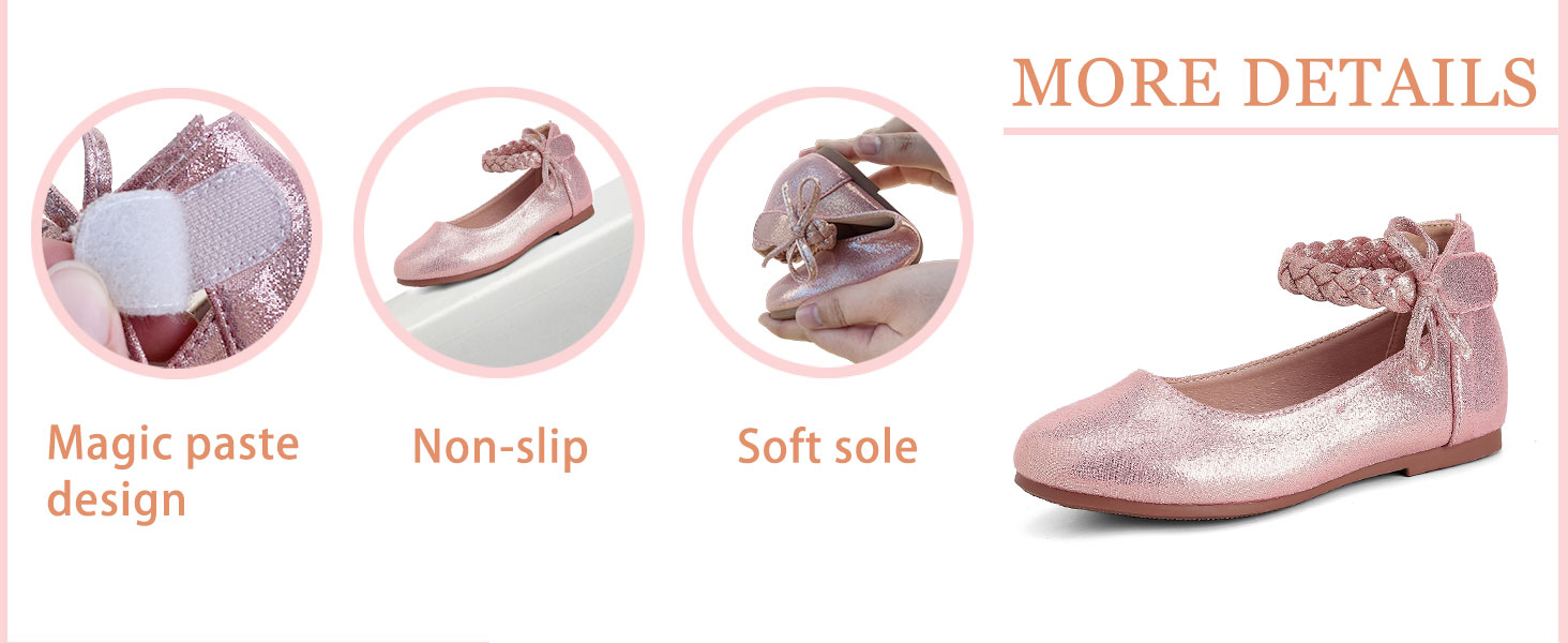 Girls Dress Shoes Toddler Ballet Flats Mary Jane Ballerina Flat with Ankle Strap Baby Little Kids