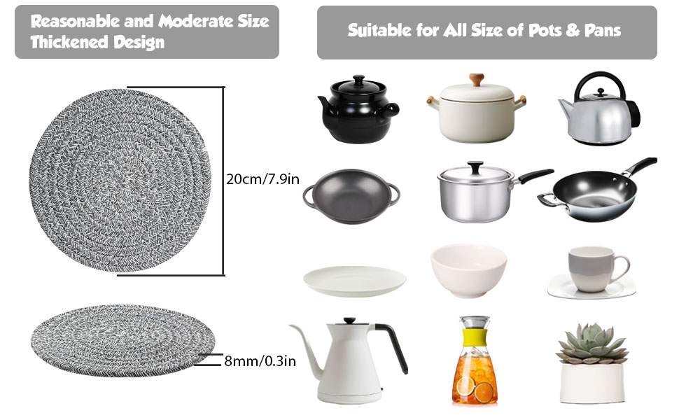 8" Trivets for Hot Dishes, Hot Pots, Pans, and Pads, 6 Pcs