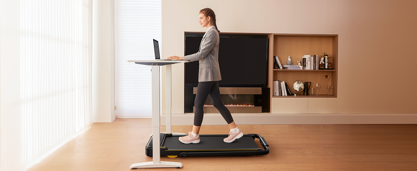 UREVO 2 in 1 Under Desk Treadmill in walking mode, ideal for low-impact exercise while working or performing daily tasks.