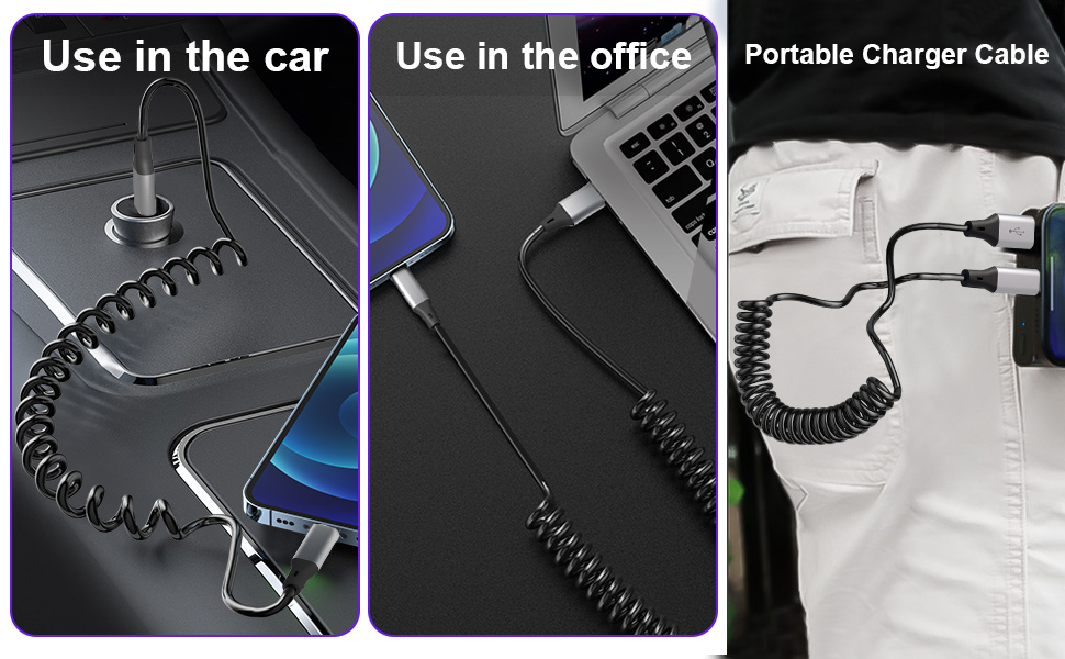 Coiled Lightning Cable Apple Carplay Compatible [Apple MFi Certified] Retractable