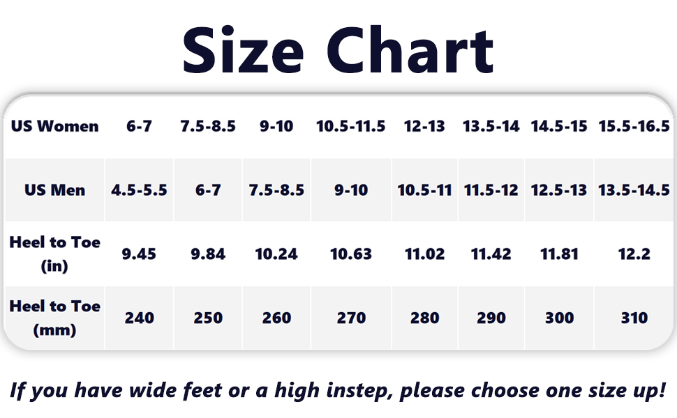 rosyclo Arch Support Slides for Women and Men-Size Chart