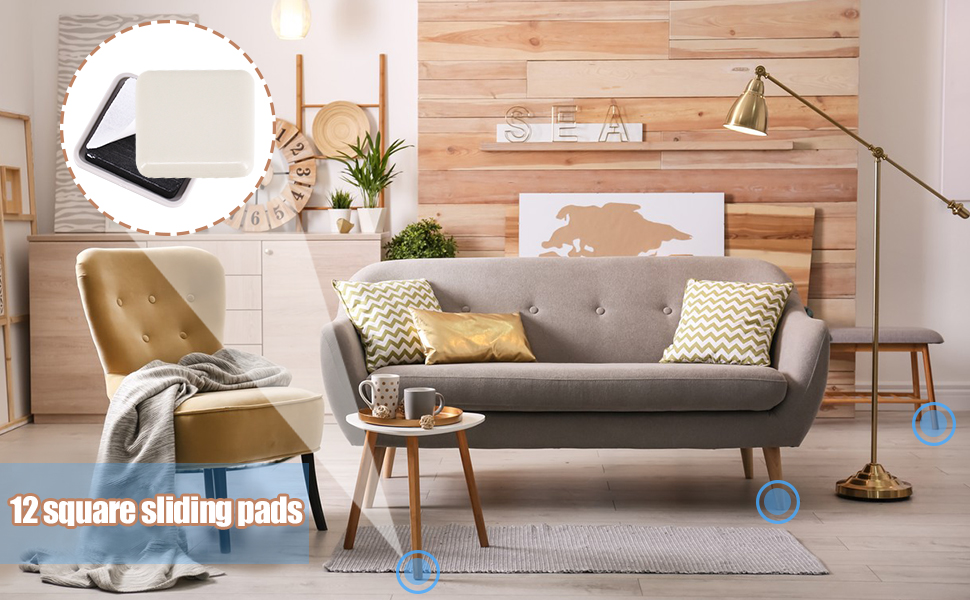 12Pcs Furniture Glides 40mm Self Adhesive Furniture Sliders Square